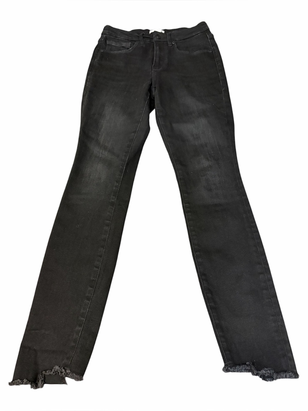 Good American Black Raw Hem Straight Skinny Jeans Size 6/28 Super Stretch
